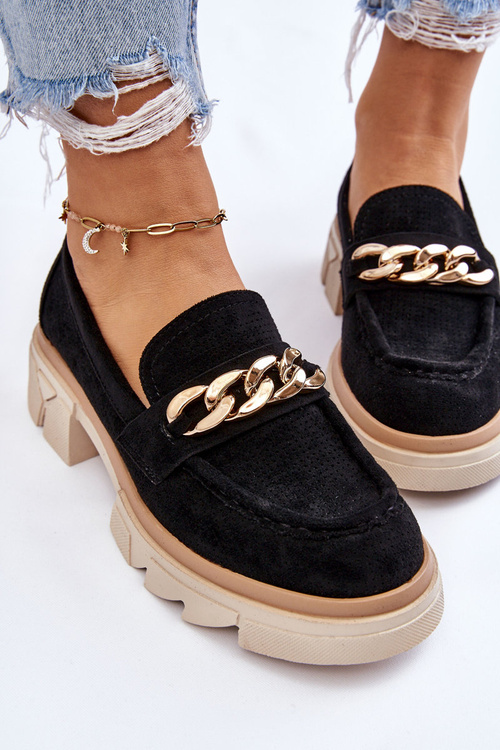 Жіночі лофери броги з ланцюжком чорні Luella