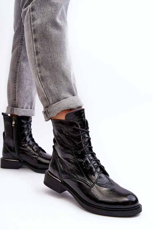 Зручні лаковані утеплені черевики чорні Lemar Revin