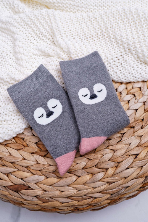 Шкарпетки жіночі теплі сірі з пінгвіном