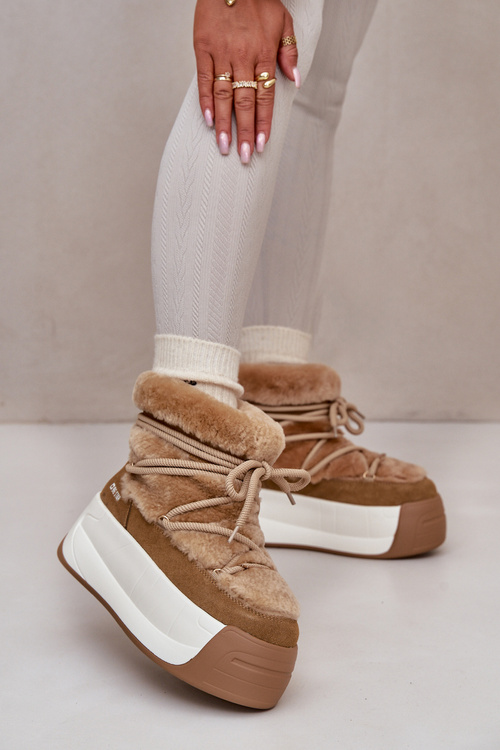 Шкіряні жіночі зимові черевики на товстій підошві з хутром Big Star OO274A207 Коричневий