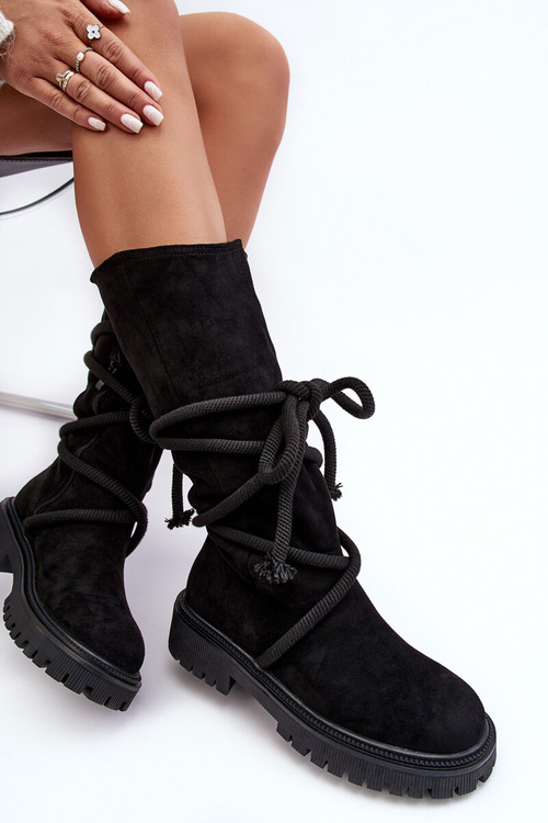 Жіночі замшеві чоботи зі шнурівкою Black Tanive