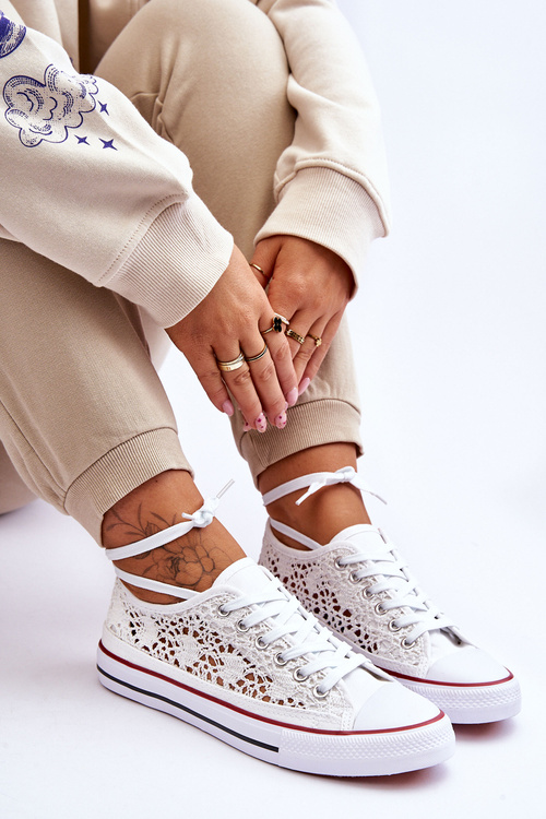 Жіночі мереживні текстильні кросівки White Fergo