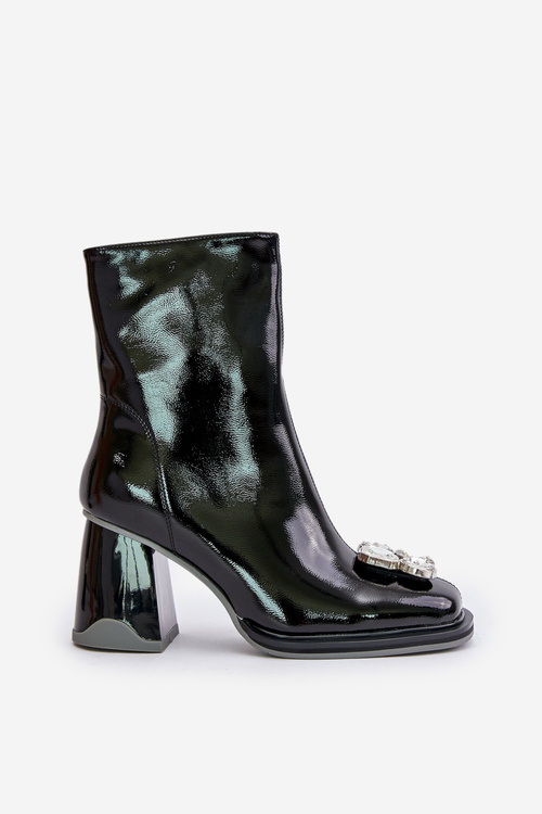 Лаковані жіночі чоботи на підборах з декором MR880-019 Чорні D&A