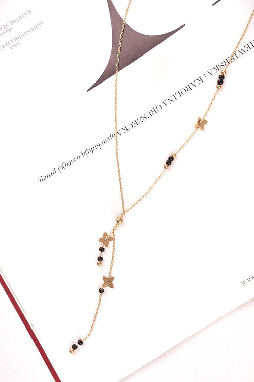 Жіноче золоте намисто ланцюжок чорні кульки квіти Карла