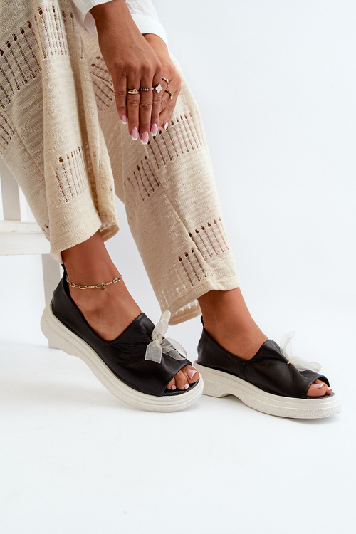 Zazoo 2939 Жіночі шкіряні босоніжки з бантом чорного кольору