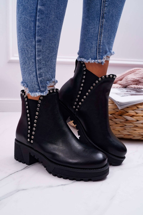 Жіночі черевики на шпильці з цирконами Чорні Sissy