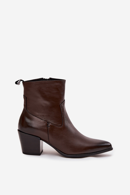 Шкіряні жіночі ковбойські чоботи на підборах з підкладкою Zazoo 60565 Шоколад