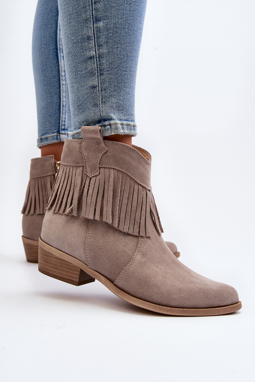 Zazoo 3430 Жіночі замшеві чоботи з бахромою капучино