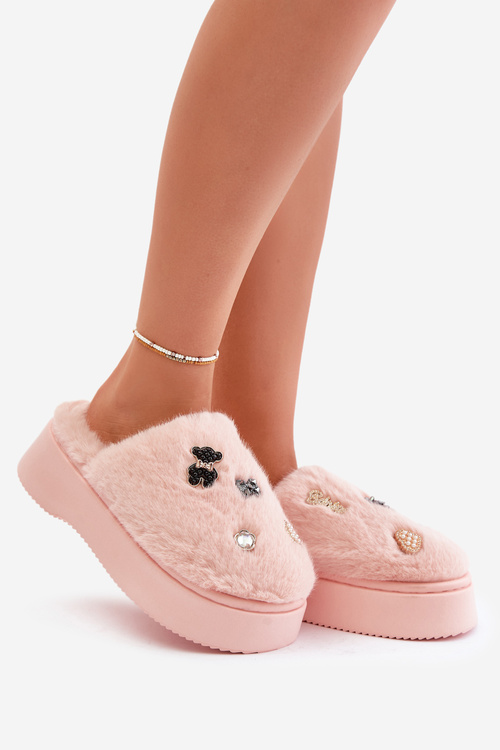 Жіночі пухнасті тапочки на товстій підошві зі шпильками Рожева цинторія