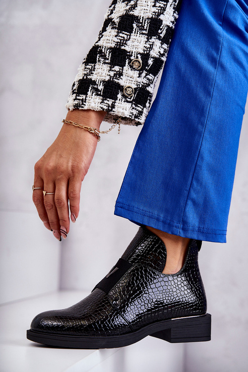 Лаковані чоботи з вирізами на плоскому каблуці Чорні Юніс