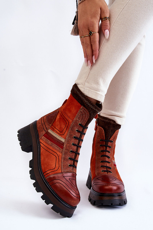 Жіночі шкіряні чоботи на підборах Maciejka 05624-08 оранжево-коричневі