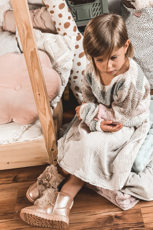 Дитячі зимові черевики утеплені хутром Rose Gold Aurora