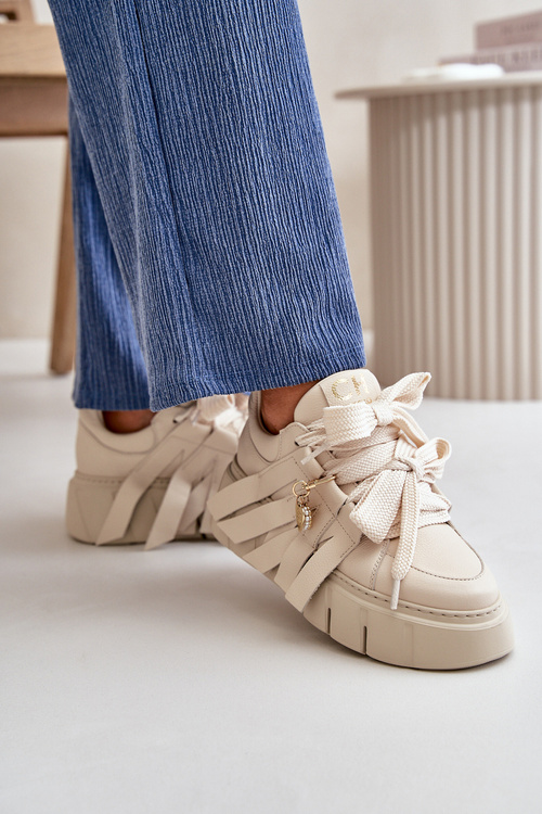 Жіночі шкіряні кросівки з декором CheBello 4292 Бежеві