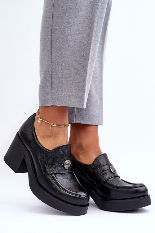 Жіночі шкіряні напівчоботи на підборах Dunadia чорного кольору