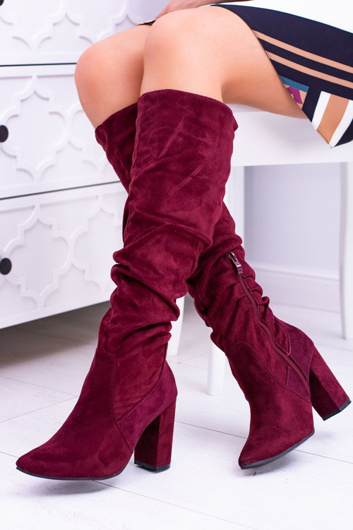 Жіночі замшеві чоботи на гострому каблуці темно-бордового кольору Nightcall