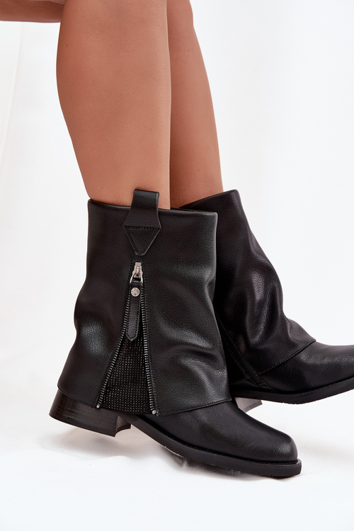 Шкіряні жіночі чоботи з загорнутою халявою на підборах Maciejka K7213-01 чорний