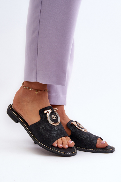 Елегантні блискучі жіночі тапочки з орнаментом S.Barski KV27-032 Чорні