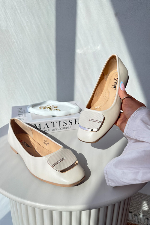 Жіночі балетки з еко шкіри з орнаментом Beige Edoslli