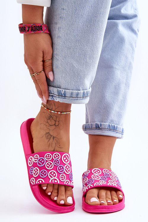 Жіночі тапочки зі смайликами фуксія Cosette