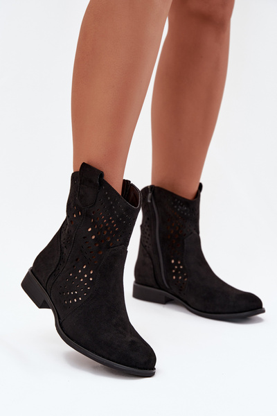 Відкриті жіночі ботильйони на плоскому каблуці Чорні Amisna