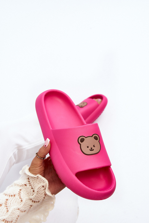 Легкі жіночі поролонові тапочки з ведмедиком Фуксія Lia