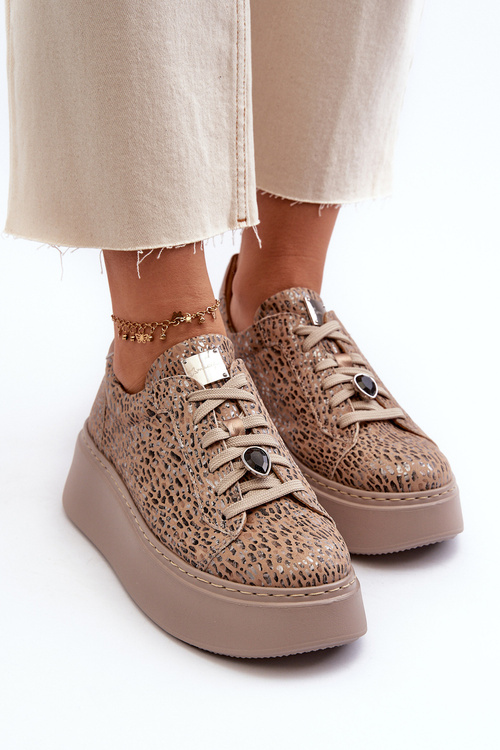 Шкіряне спортивне взуття на платформі Maciejka 06191-10 Beige