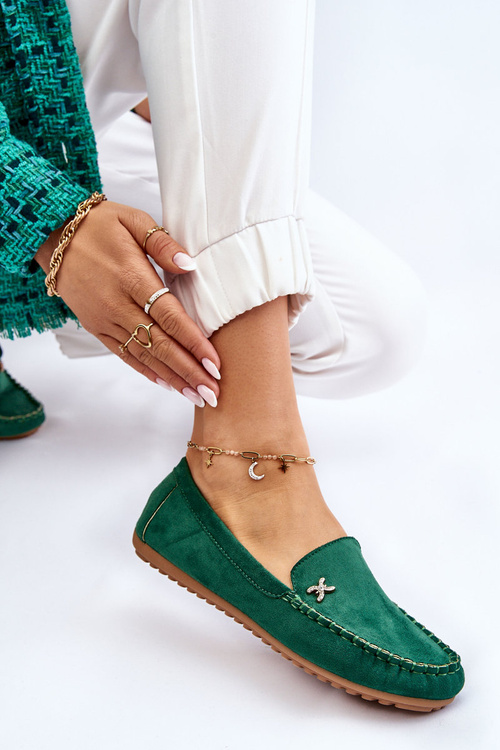 Жіночі замшеві лофери з прикрасами Зелена Лія