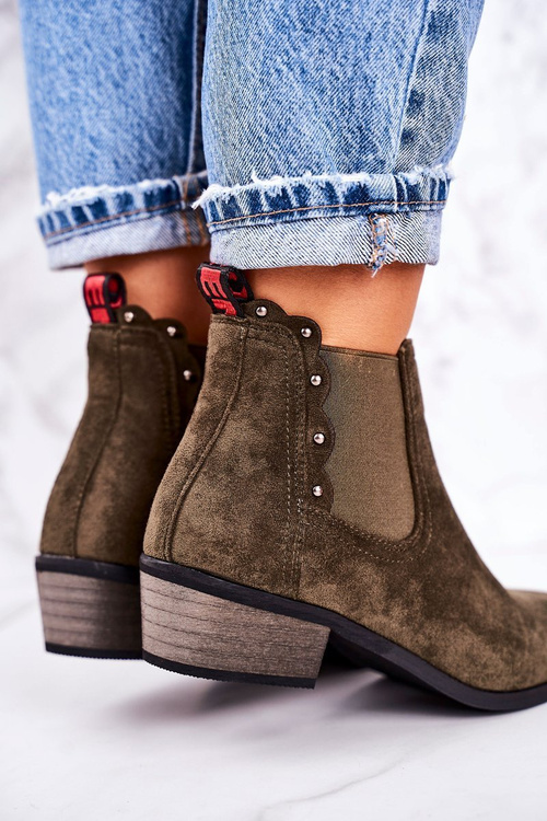 Жіночі класичні черевики челсі замшеві темно-зелені ходунки