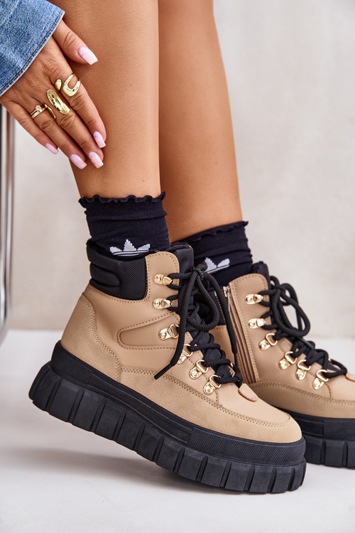 Жіночі утеплені ботильйони на платформі коричневі Jelenia