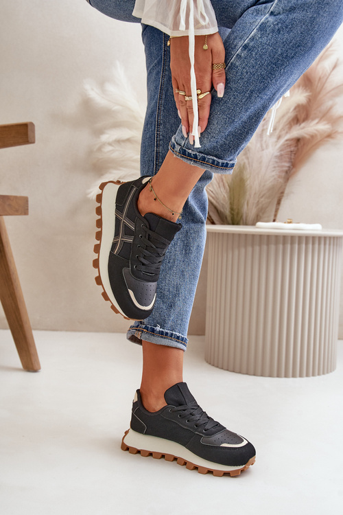 Кросівки Спортивне взуття жіноче на шнуровці на платформі чорного кольору Mialunae