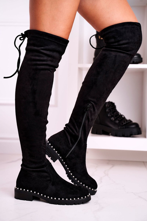 Жіночі високі чоботи вище коліна замшеві чорні Isabel