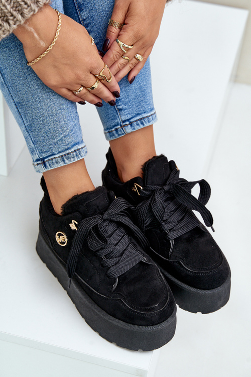 Жіночі кросівки на платформі з флісовою підкладкою, чорні Velarisea