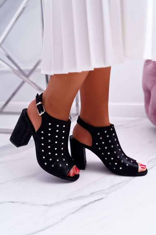 Жіночі босоніжки на шпильці, ажурні стрази, чорні Хендрікс
