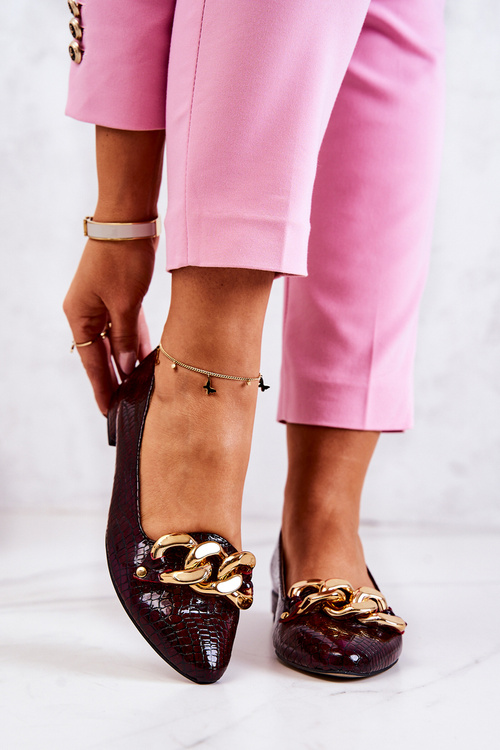 Шкіряні лаковані туфлі зі зміїної шкіри темно-бордового кольору Elissabeth