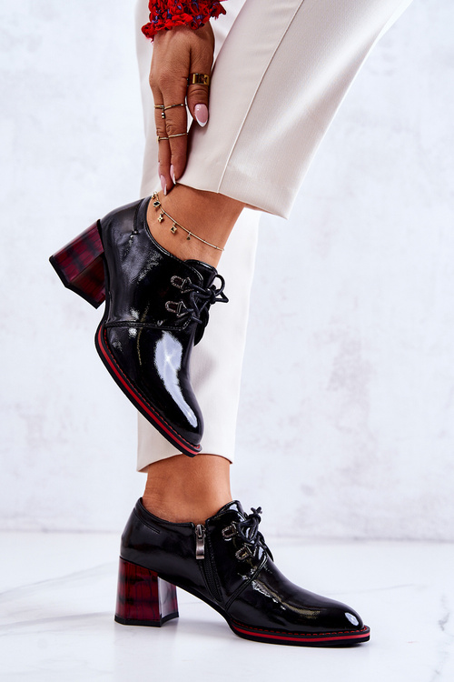 Лаковані туфлі на блискавці чорно-червоного кольору Laurosa