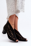 Жіночі ботильйони з перфорованої еко-замші з відкритим носком чорного кольору Timalre