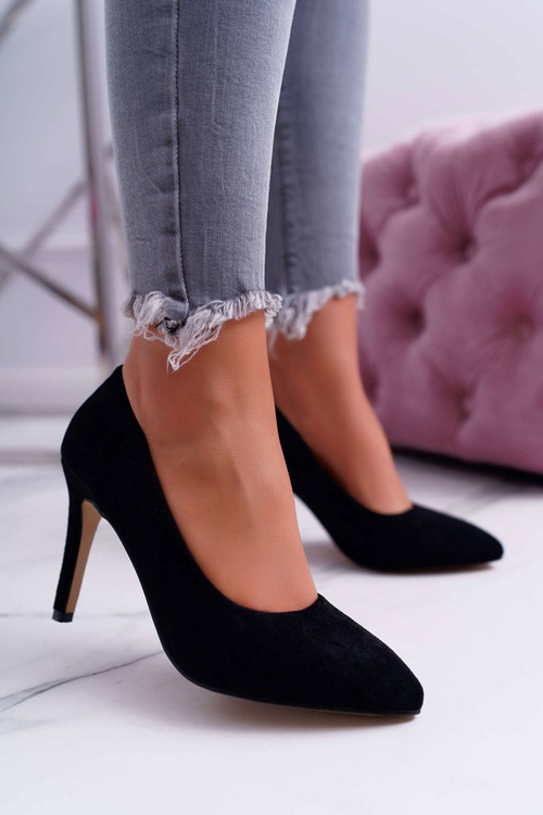 Жіночі замшеві туфлі на шпильці з гострим носом, чорні Kiss Me
