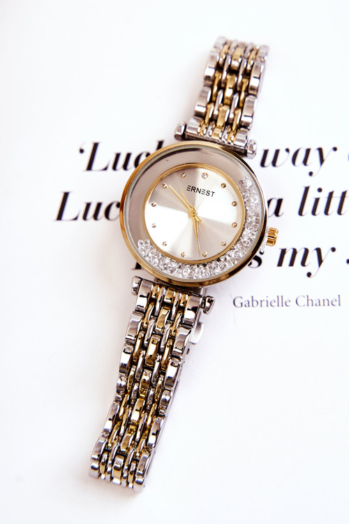 Жіночий годинник на браслеті з кубічним цирконієм ERNEST, срібло та золото