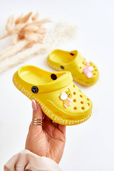Дитячі світлі тапочки Crocs з декором Yellow Bertis