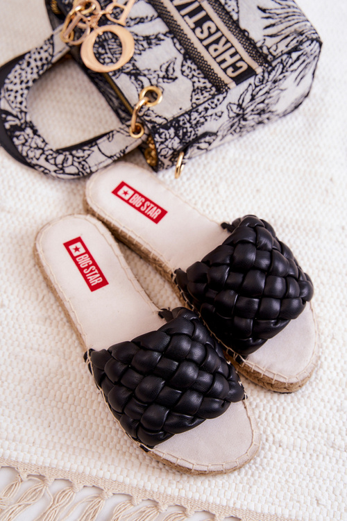 Шкіряні плетені тапочки Big Star JJ274919 Чорні