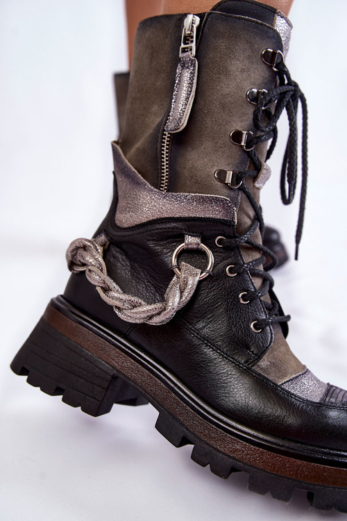 Чоботи шкіряні робочі Maciejka 05586-01 чорно-сірі