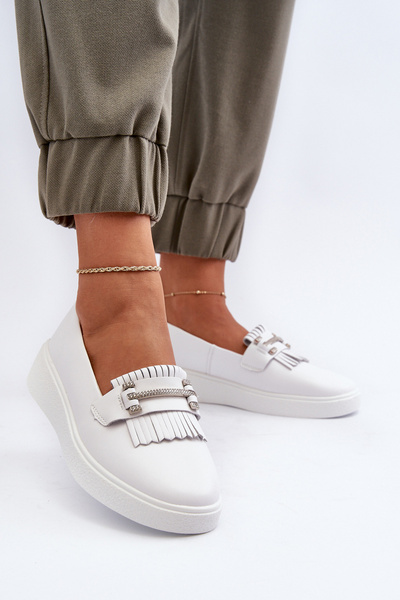 Легкі жіночі шкіряні мокасини на платформі білі S.Barski LR590