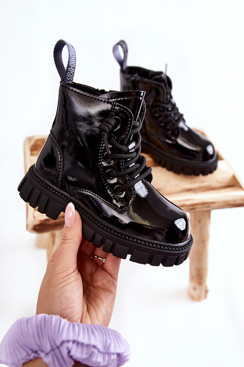 Черевики лаковані теплі чорні Heidi