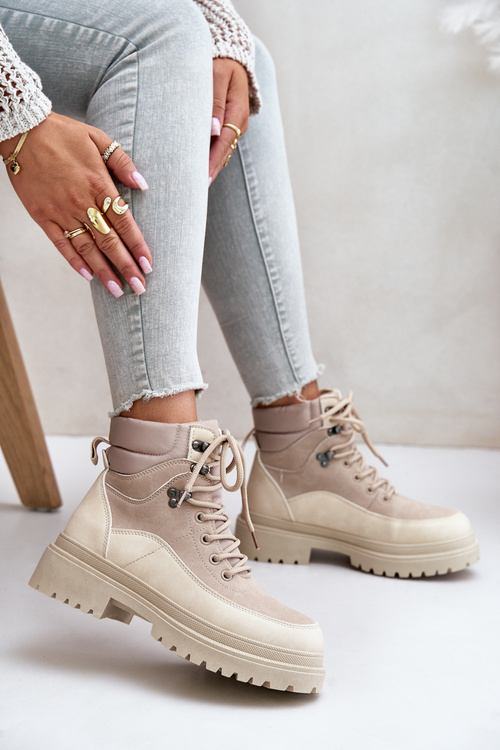 Бежеві жіночі ботильйони Rabaria на шнурівці