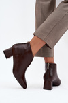 Екологічні шкіряні жіночі черевики на каблуку шоколадні Rylina
