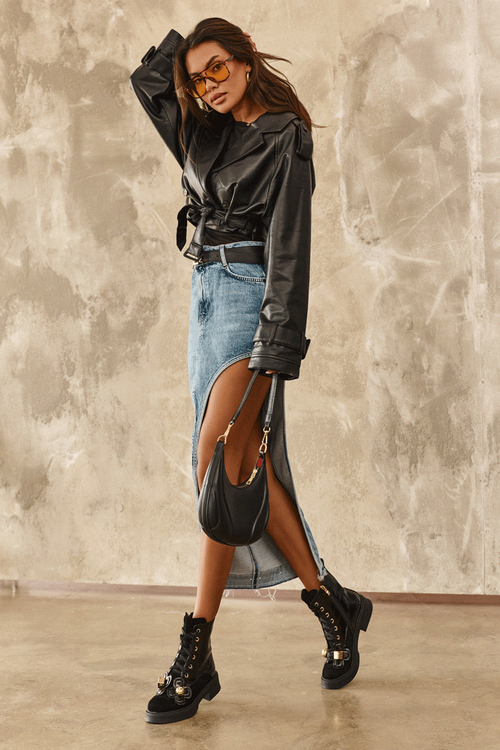 Стильні жіночі чоботи на блискавці з орнаментом D&A MR870-76 Чорні