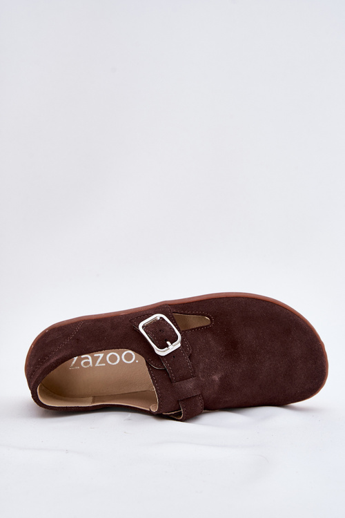 Замшеві босоніжки жіночі barefoot з пряжкою Zazoo N1261 шоколадні