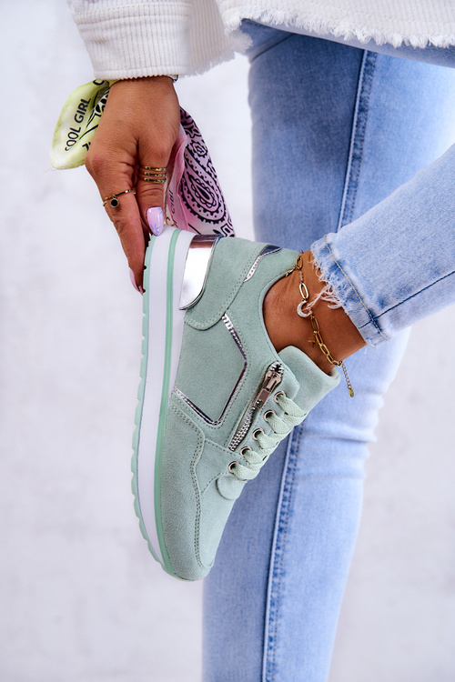 Замшеве спортивне взуття на платформі світло-зеленого кольору