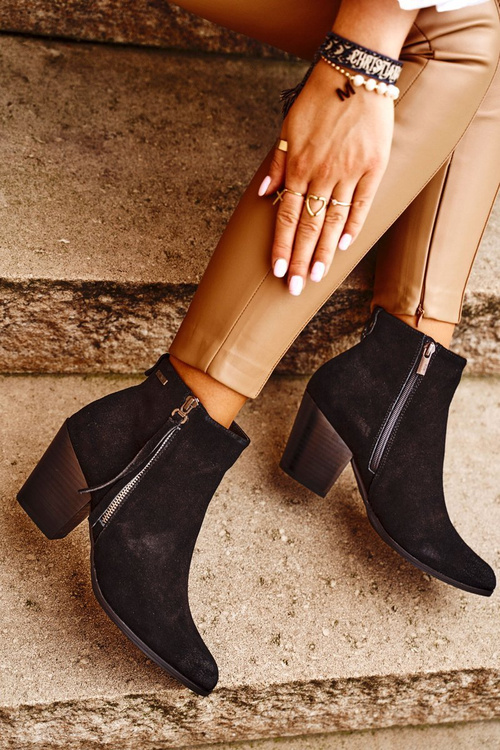 Жіночі чоботи на каблуці замшеві шкіряні Big Star Black GG274362