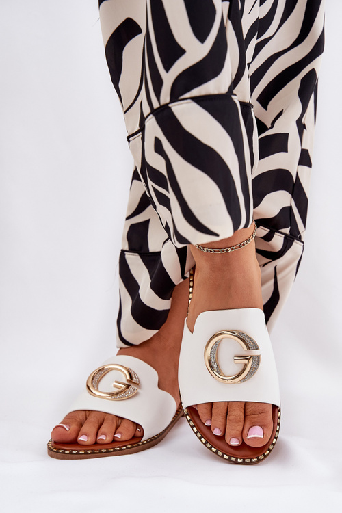 Еко Шкіряні Плоскі Жіночі Сандалі З Декоративним Елементом Білі Frelie